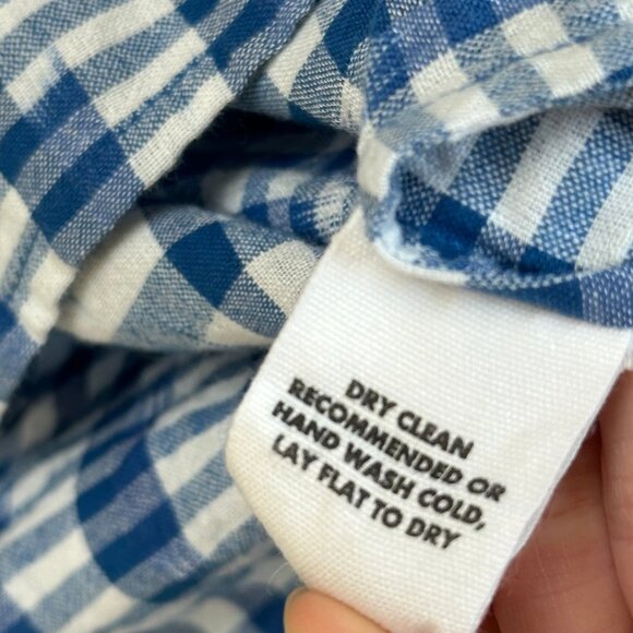 Apiece Apart Blue Plaid Gingham Puff Sleeve Top Size Large Ikat Blouse Cottage - Picture 8 of 11